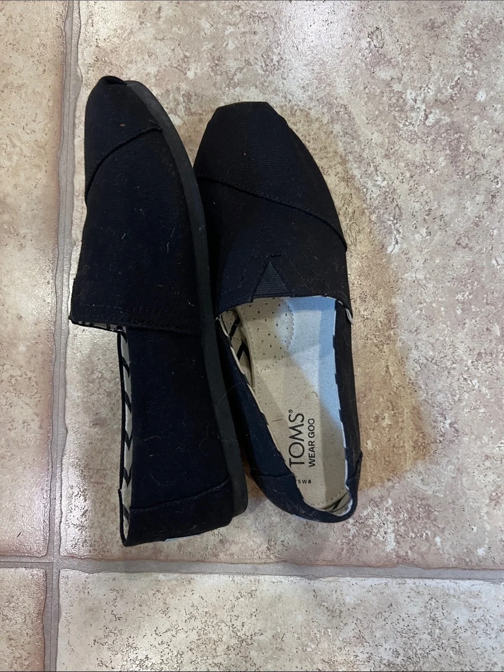 Toms Black Slip-On Flats and Navy Floral Print Slip-Ons